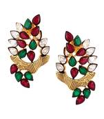 Floral Marquise 18K Gold Green Maroon Kundan Stud Earring For Women
