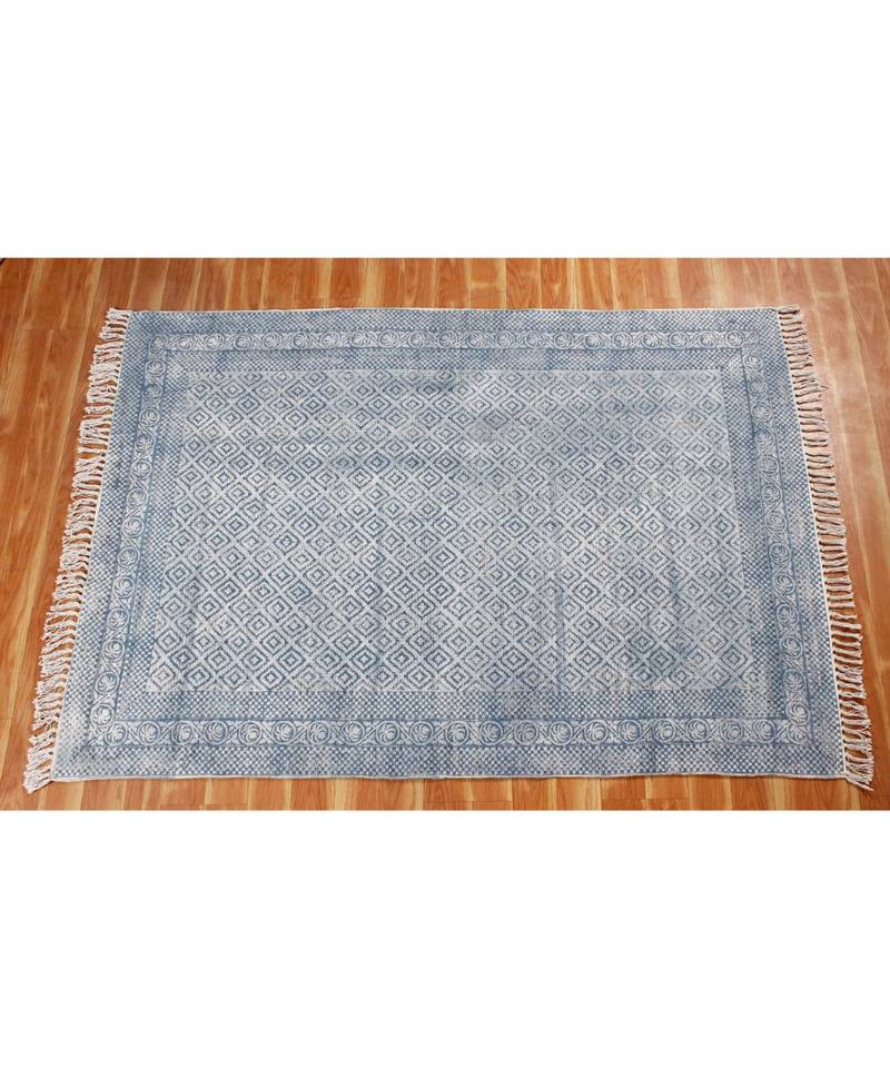 10x14-Feet Hand Block Printed Area Rugs Boho Kilim Handmade Cotton Dhurrie Indoor Bedroom Mat Flatwoven
