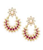 Chaand Crescent18K Gold Magenta Pink Kundan Pearl Dangling Earring