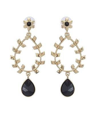 Flora Antique Gold Plated Black Drop Hanging Earring For Women 1