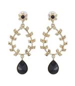 Flora Antique Gold Plated Black Drop Hanging Earring For Women