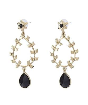 Flora Antique Gold Plated Black Drop Hanging Earring For Women 2