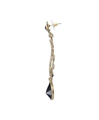 Flora Antique Gold Plated Black Drop Hanging Earring For Women 3