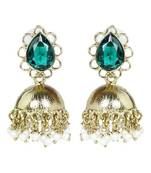 Cute18K Gold Plated Sea Green Emerald Stone Jhumki Earring For Women