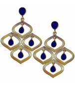 Dew Drop Antique Gold Plated Blue Dangling Earring For Women