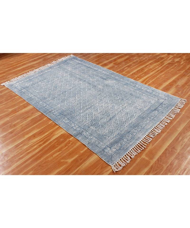 6x6-Feet-Square Hand Block Printed Area Rugs Boho  Handmade Cotton Dhurrie  Bedroom Mat Flatwoven