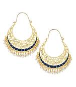 Filigree Chaand Bali Antique Gold Blue Meena Hoop Earring For Women