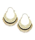 Filigree Chaand Bali Antique Gold Black Meena Hoop Earring For Women