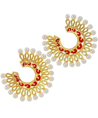 Chaand Bali Filigree Gold Red Meenakari Pearl Earring For Women 1