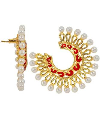 Chaand Bali Filigree Gold Red Meenakari Pearl Earring For Women 2