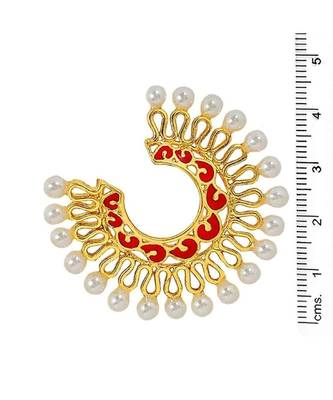 Chaand Bali Filigree Gold Red Meenakari Pearl Earring For Women 3