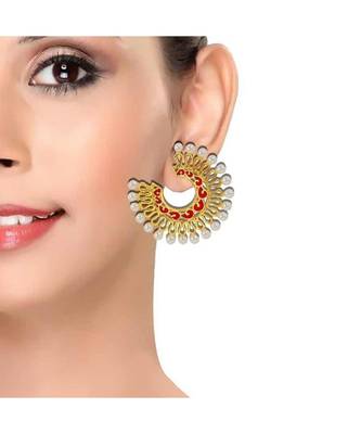 Chaand Bali Filigree Gold Red Meenakari Pearl Earring For Women 4