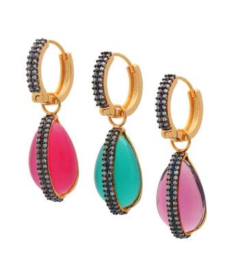3 In 1 Inter Changeable Pink Purple Green Diamond Dangling Earring 1