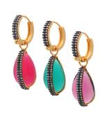 3 In 1 Inter Changeable Pink Purple Green Diamond Dangling Earring