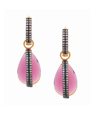3 In 1 Inter Changeable Pink Purple Green Diamond Dangling Earring 3