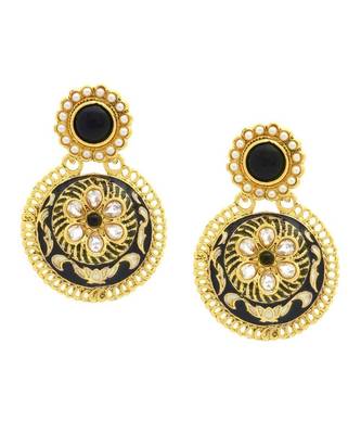 Flower Kundan Black White Meenakari Stud Earring For Women 1