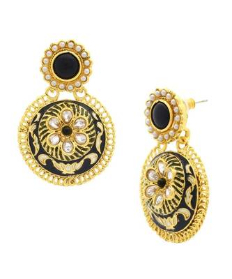 Flower Kundan Black White Meenakari Stud Earring For Women 2