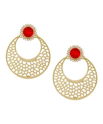 Chaand Bali Filigree Antique Rhodium Plated Red Earring For Women 1
