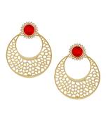 Chaand Bali Filigree Antique Rhodium Plated Red Earring For Women