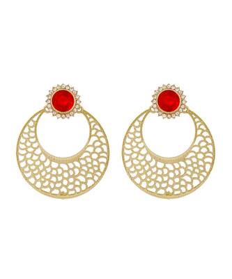 Chaand Bali Filigree Antique Rhodium Plated Red Earring For Women 2