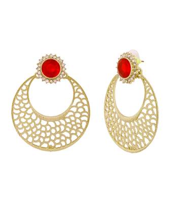Chaand Bali Filigree Antique Rhodium Plated Red Earring For Women 3