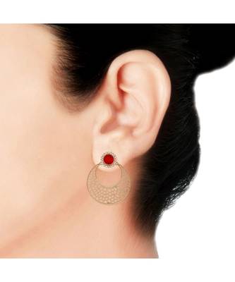 Chaand Bali Filigree Antique Rhodium Plated Red Earring For Women 4