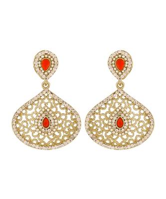 Filigree Pear Red Antique Rhodium Dangling Earring For Women 1