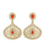 Filigree Pear Red Antique Rhodium Dangling Earring For Women