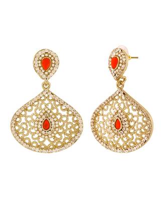 Filigree Pear Red Antique Rhodium Dangling Earring For Women 2
