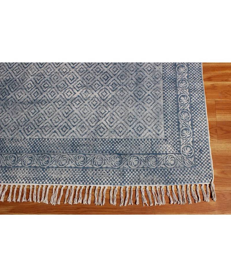 3x20-Runner-Feet Hand Block Printed Area Rugs Boho Kilim  Cotton Dhurrie Indoor Bedroom Mat Flatwoven