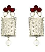 Designer American Diamond Ruby Red Pearl Rhodium Long Earring