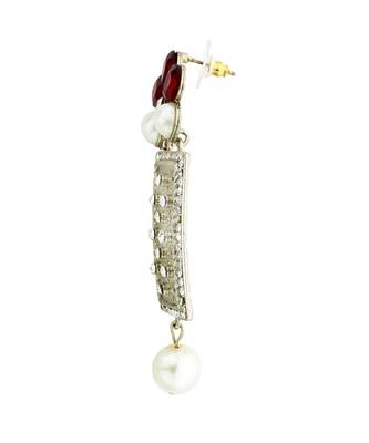 Designer American Diamond Ruby Red Pearl Rhodium Long Earring 3
