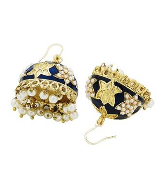 Lotus Gold Plated Navy Blue Meenakari Jhumki Earring For Women 1