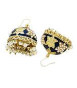 Lotus Gold Plated Navy Blue Meenakari Jhumki Earring For Women