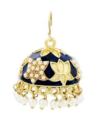 Lotus Gold Plated Navy Blue Meenakari Jhumki Earring For Women 2