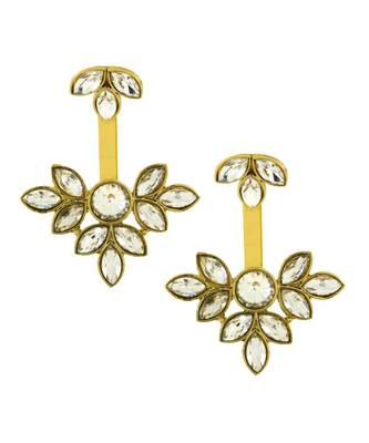 Flower Antique Gold Plated Ear Cuff Jacket Pair For Women 1