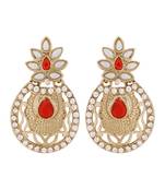 Flower Filigree Antique Rhodium Pearl Red Earring For Women