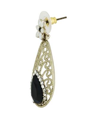 Pear Flower Filigree Antique Rhodium Pearl Black Earring For Women 3
