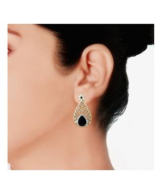 Pear Flower Filigree Antique Rhodium Pearl Black Earring For Women 4