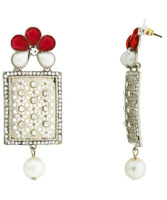 Designer American Diamond Pink Pearl Rhodium Long Earring For Women 2