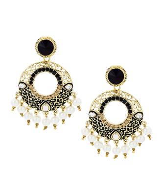 Chaand Bali Filigree Black Meenakari Kundan Pearl Earring For Women 1