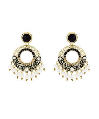 Chaand Bali Filigree Black Meenakari Kundan Pearl Earring For Women 2