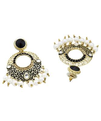 Chaand Bali Filigree Black Meenakari Kundan Pearl Earring For Women 4