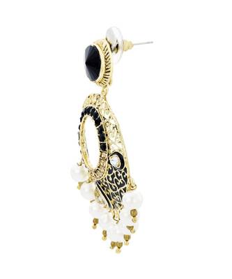 Chaand Bali Filigree Black Meenakari Kundan Pearl Earring For Women 5