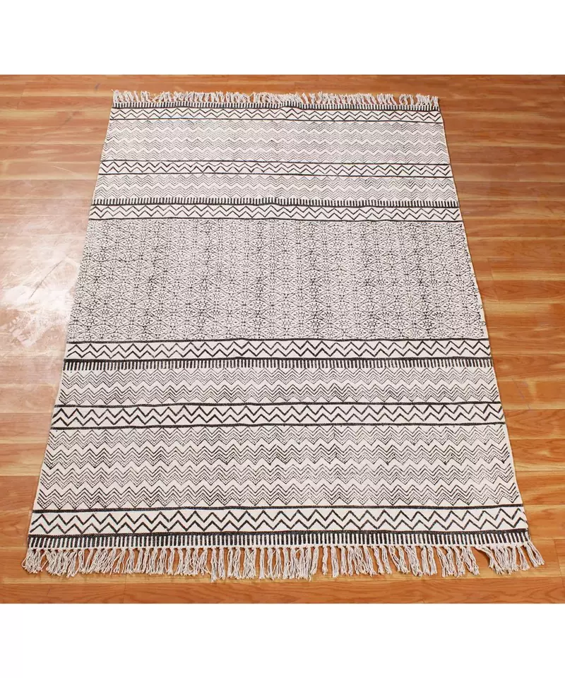 6x9-Feet Indian Hand Block Printed Cotton Dhurrie  Flatwoven  Kitchen Art Decor Carpet Boho  Area Rugs