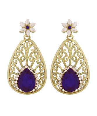 Pear Flower Filigree Antique Rhodium Pearl Blue Earring For Women 1