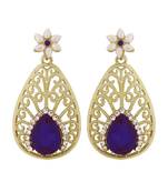 Pear Flower Filigree Antique Rhodium Pearl Blue Earring For Women