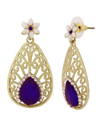Pear Flower Filigree Antique Rhodium Pearl Blue Earring For Women 2