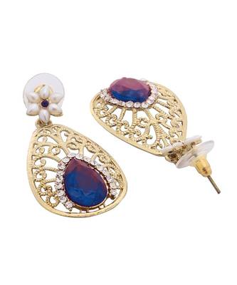 Pear Flower Filigree Antique Rhodium Pearl Blue Earring For Women 3