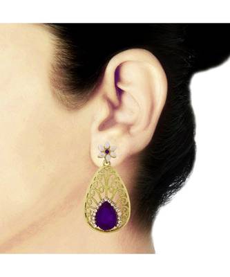 Pear Flower Filigree Antique Rhodium Pearl Blue Earring For Women 4